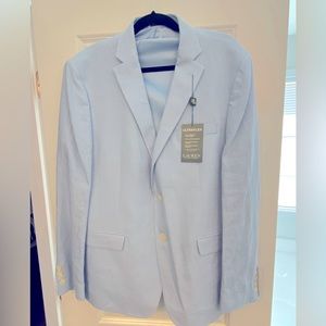 Men’s Polo Dress Linen Jacket Sz 44R Light Blue